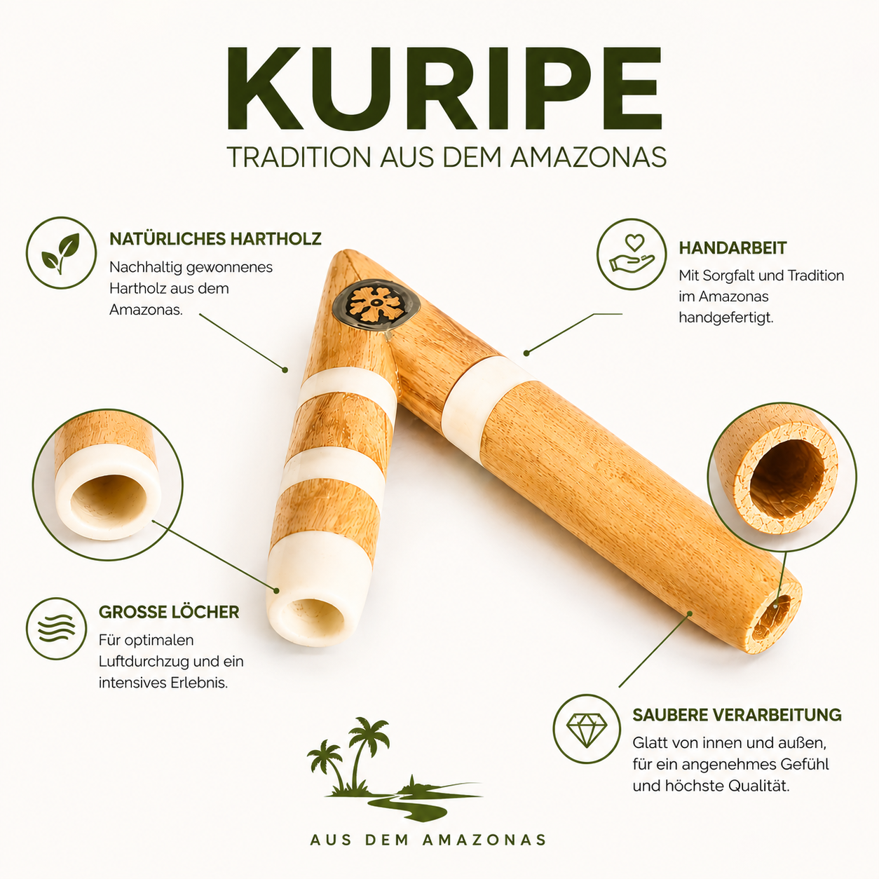 Kuripe – aus Palo Santo Holz mit Schmuck